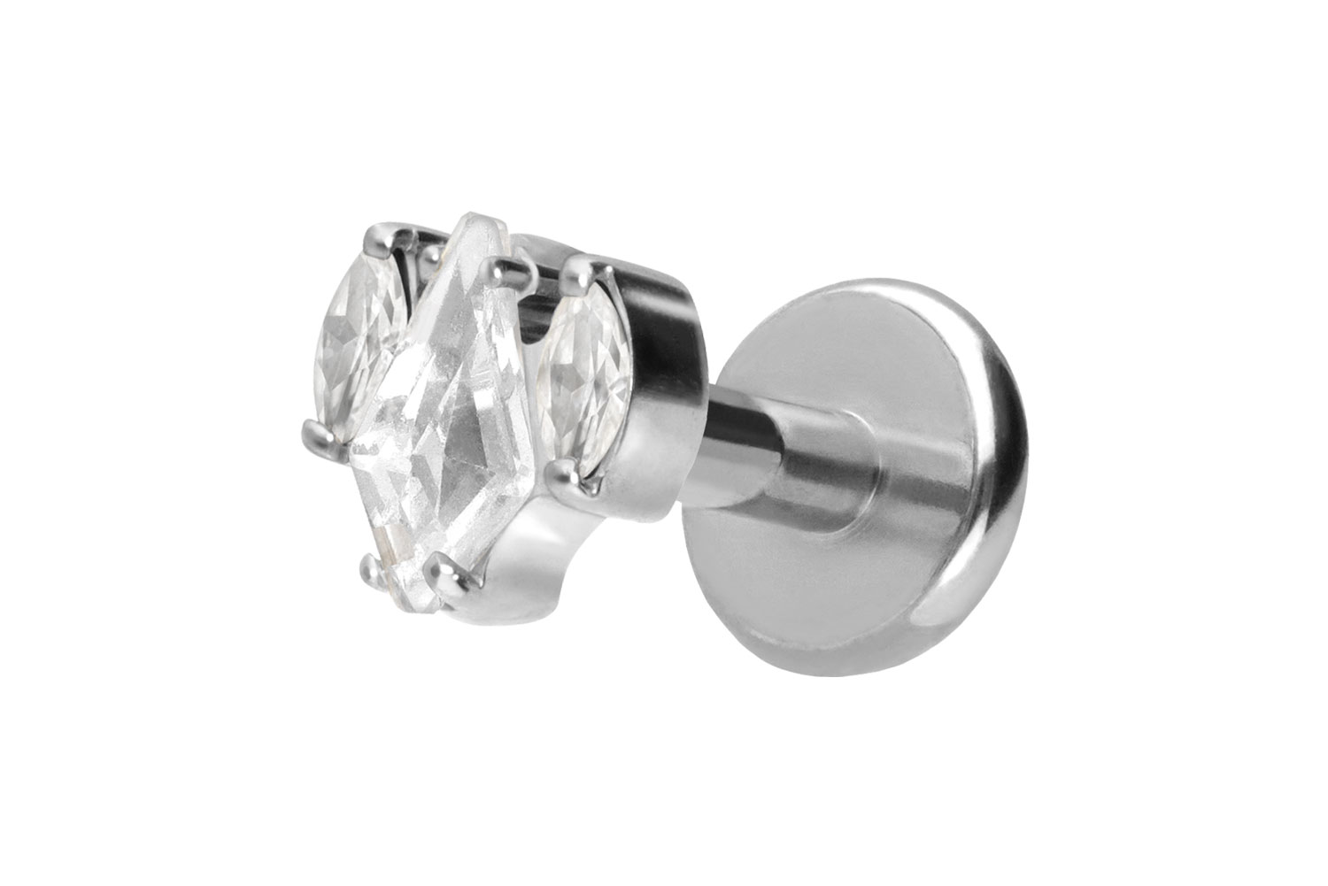 Titan Labret Piercing mit Push Fit KRISTALLSCHILD + KRISTALLOVALE